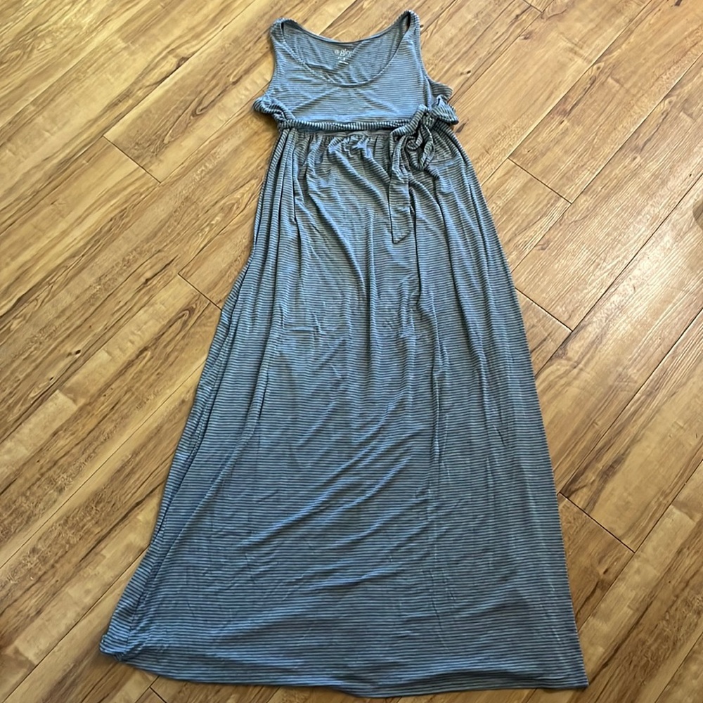 Womens a:glow maternity maxi dress size S. Like new. Grey/ gray stripe. Belted.